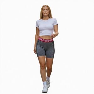 Gymshark Flex Contour Seamless Gym Shorts Womens Large Gray Marl Red Waistband